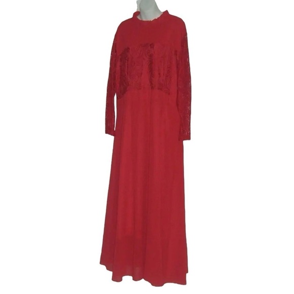 Roui Dress Red Plus Size Gown Long Lace Crochet Chiffon Party Boho Evening Sz 4X - Picture 4 of 11